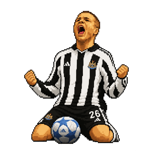 Pixel-art footballer celebrating — le dap